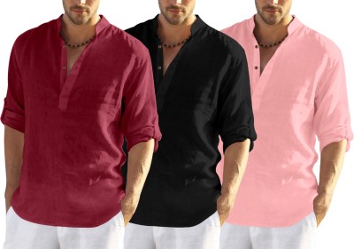 FINIVO FASHION Men Solid Straight Kurta(Maroon, Black, Pink)