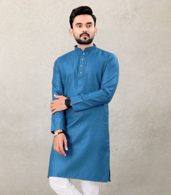GalaxyZone Men Striped A-line Kurta(Blue)