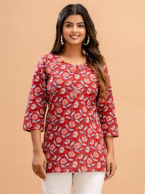 Feranoid Retail Women Printed Straight Kurta(Red)