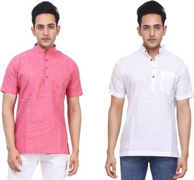 Kavita Fasion Men Solid Straight Kurta(White, Pink)