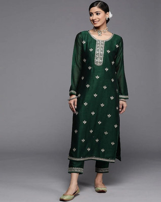 Parwati Creation Women Embroidered A-line Kurta(Green)