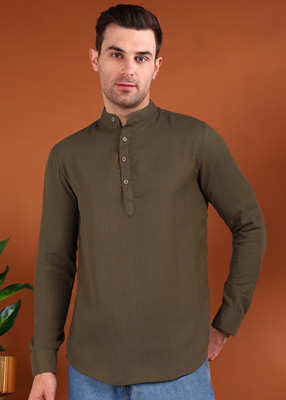 allan peter Men Solid Straight Kurta(Brown)