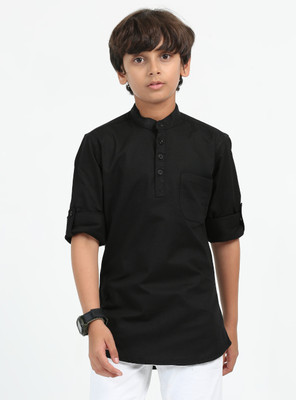 ROCKET SCIENCE Boys Solid Straight Kurta(Black)