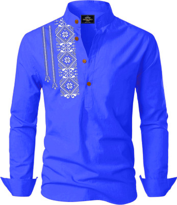 Kavyangle Creation Men Printed Straight Kurta(Dark Blue)