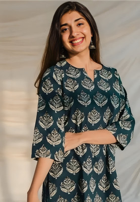 Geetanjali collection Women Printed A-line Kurta(Blue)