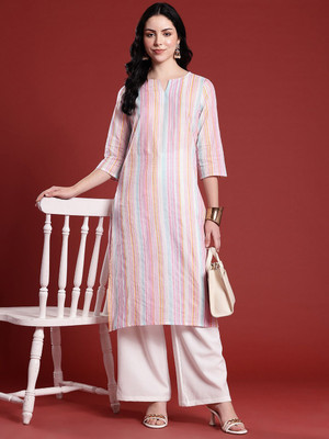 ANOUK Women Striped Straight Kurta(Multicolor)