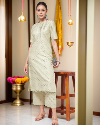PANNKH Women Printed A-line Kurta(Green)