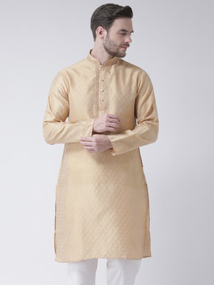 SG LEMAN Men Self Design Straight Kurta(Gold)