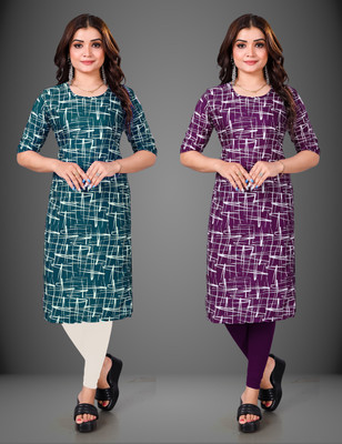 RANGRASIYA CORPORATION Women Printed Straight Kurta(Purple)