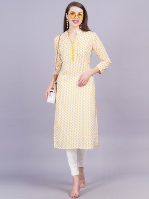 Highlight fashion export Women Floral Print Straight Kurta(Yellow)