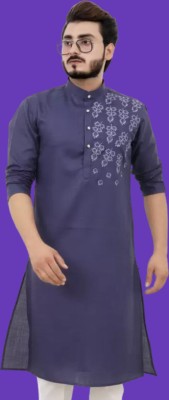 Riddhif Men Printed Straight Kurta(Purple)