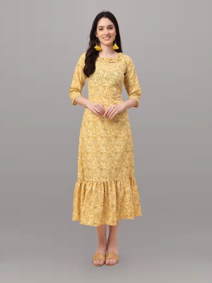 Sintona's Brand Women Floral Print Anarkali Kurta(Yellow)