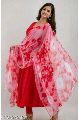 avipavi clothing Solid Anarkali Kurta, Bottom & Dupatta Set