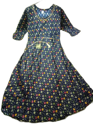 Omkar Traders Women Printed Anarkali Kurta(Dark Blue)