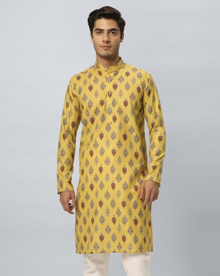 GlobalRang Men Paisley, Printed Straight Kurta(Yellow)