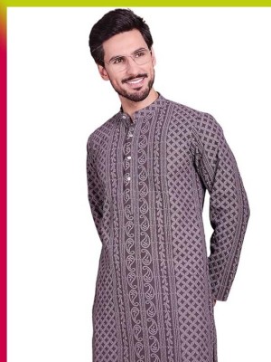 Elmess Men Printed Straight Kurta(Purple)