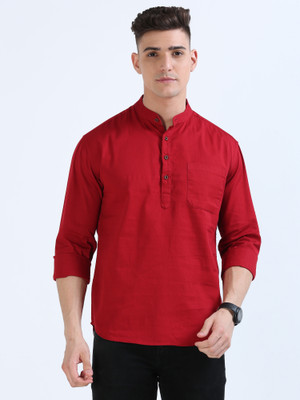 Last stitch Men Solid Straight Kurta(Red)