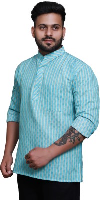 RAI's Men Striped Straight Kurta(Light Blue, White)