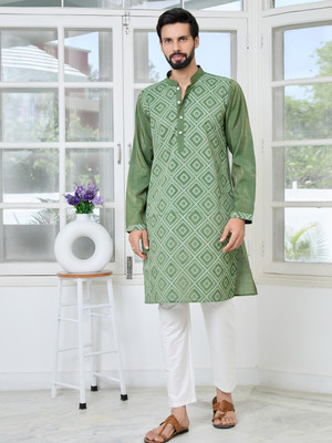 See Designs Men Printed Straight Kurta(Green)