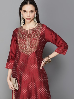 Melange by Lifestyle Women Printed A-line Kurta(Red)