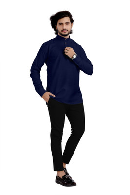 Shree Dutt Creation Men Solid Straight Kurta(Dark Blue)
