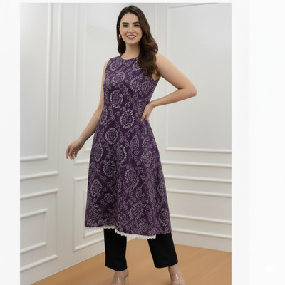 ABROR Women Printed Straight Kurta(Purple)