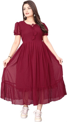 QUEUEE CREATION Women Solid Flared Kurta(Red)