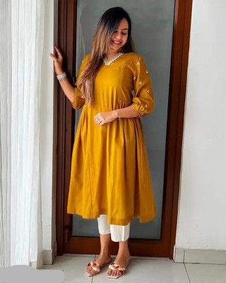 laxmi creation Women Solid A-line Kurta(Yellow)
