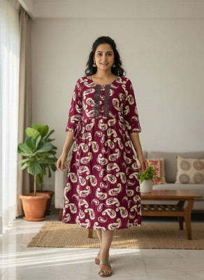 AVS Women Paisley, Embroidered, Printed Anarkali Kurta(Purple)