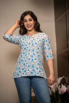 Andheriyas Women Printed Straight Kurta(Blue)