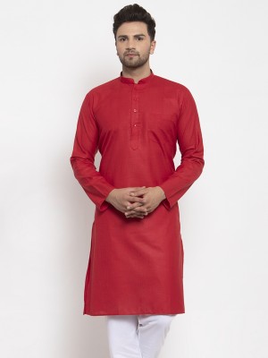 kraft india Men Solid Straight Kurta(Red)