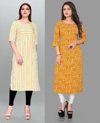 Hiral Creation Women Printed Straight Kurta(Yellow)