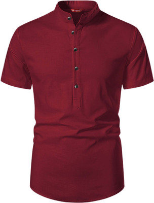Yugnik Men Solid A-line Kurta(Maroon)