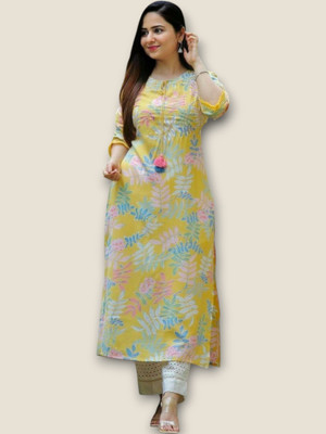 Khwaish Women Printed Anarkali Kurta(Yellow)
