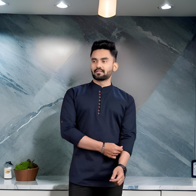 Zimli Men Solid Straight Kurta(Dark Blue)