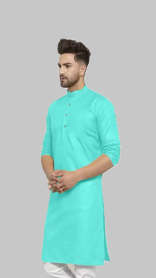 The Fashion Outlets Men Solid A-line Kurta(Light Blue)
