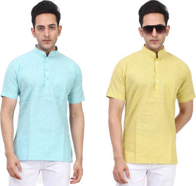 Kavita Fasion Men Solid Straight Kurta(Light Green, Yellow)