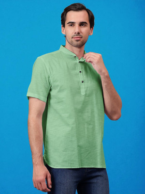 FireFish Men Solid A-line Kurta(Light Green)