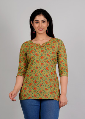 P3D Creations Casual Self Design Women Green Top