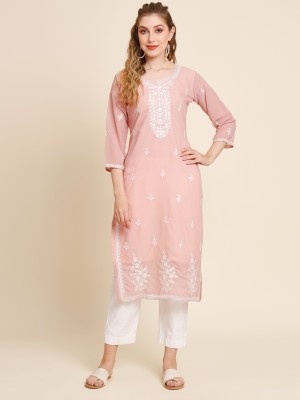 Marry Women Embroidered Straight Kurta(Orange)