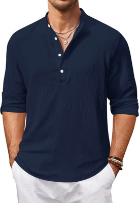ZOMBOM Men Solid, Self Design Straight Kurta(Dark Blue)