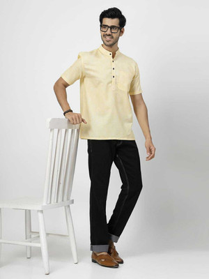 Rohilcrust Men Self Design Straight Kurta(Yellow)