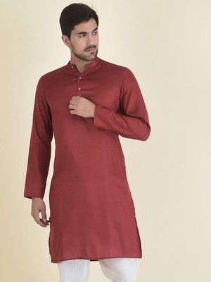 DEYANN Men Solid Straight Kurta(Maroon)