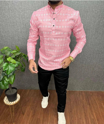 Bluestar Enterprise Men Printed Ethnic Dress Kurta(Pink)