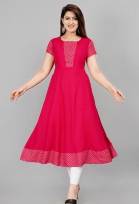 GURRA Women Printed A-line Kurta(Pink)