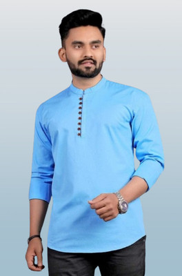 MISHREE Men Solid Straight Kurta(Light Blue)