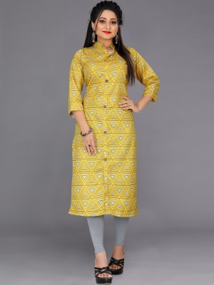 Indian Fashionista Women Striped A-line Kurta(Yellow)