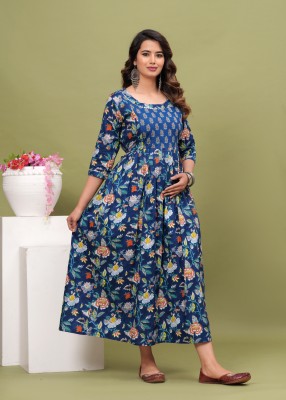 FASHION FUNCTION Women Floral Print Anarkali Kurta(Blue)