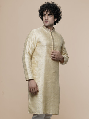 Maahi Fabs Men Printed Straight Kurta(Yellow)