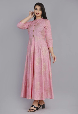 HOC's Women Embroidered Anarkali Kurta(Pink)